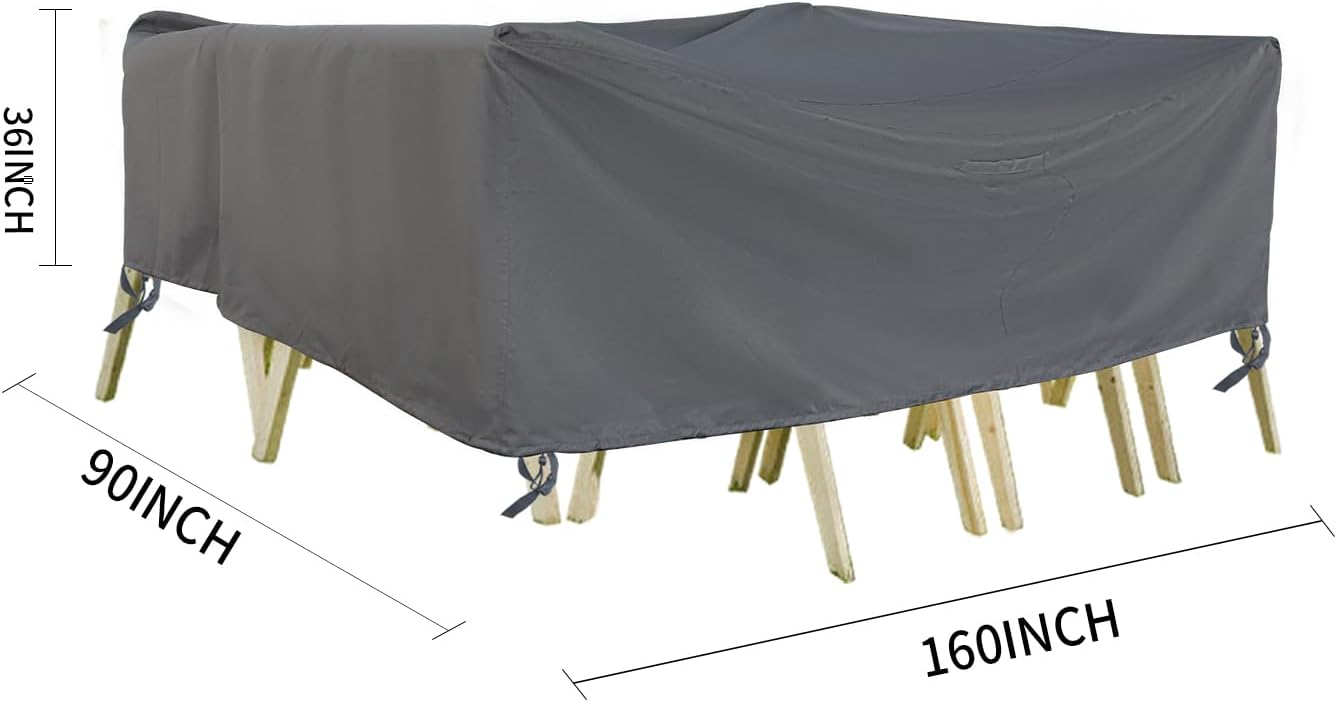 Outdoor Furniture Covers, Rectangular patio table cover, Waterproof for Outdoor patio set cover, Dining table cover, 160" L x 90" W x 36" H Grey Grey 160" L x 90" W x 36" H