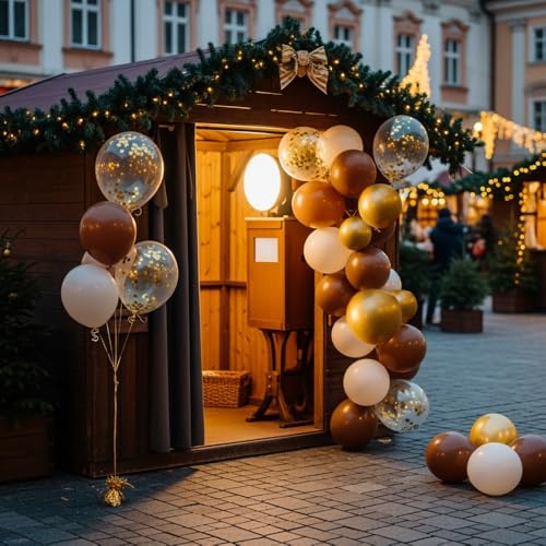 Image of Brown and Gold Balloons, 12 Inch Light Sand White Confetti Balloons for Neutral Bridal Shower, Birthday, Baby Shower Party Decorations