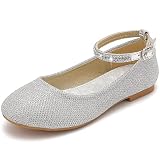 Parrosoo Flower Girl Dress Shoes Toddler Girls Flats Mary Jane Shoes Princess School Sparkly Glitter