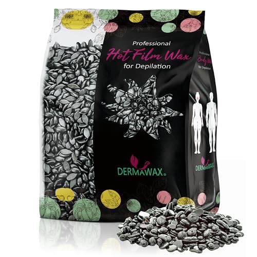 Dermawax Cera Negra con Aceite de Coco-Perlas de cera para depilación-para todo tipo de pieles para cara cejas nariz vello piernas brazos zona del bikini Depilación sin bandas (0,5 kg, Black Silver)