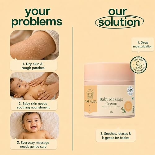 Image of Pure Aura Baby Massage Cream 50g - Doctor Recommended Ayurvedic Baby Cream with Natural Herbs | Chemical-Free Nourishing & Soothing Care for Newborns & Kids