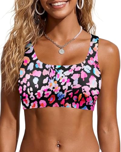 Image of Women Sport Bra Swimsuit Top - Swim Bra Bikini Top Only Scoop Neck Bathing Top 2025 Swimwear