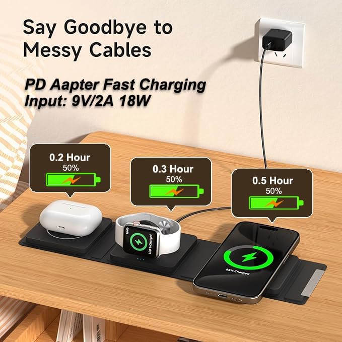 Miniatura 4 de Zazum Cargador inalámbrico para iPhone 15 14 13 Pro Max Plus, almohadilla de carga inalámbrica magnética plegable 3 en 1 para múltiples dispositivos