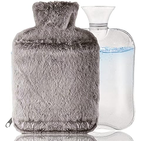Large Hot Water Bottle with Cover 3L, Extra Large Hot Water Bag with Hands Warmer Pocket, Furry Big Hot Water Bottle with Faux Fur Cover, Fluffy Hot Water Bottle Cover Zipper Design Cover