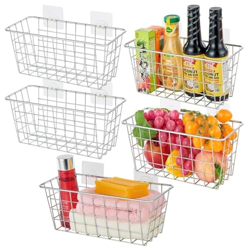 JUNCHU CHERRY 5 Pack Hanging Storage Basket, Bathroom Basket, Household
