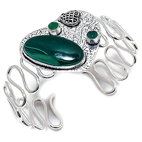 Opalgemstore Malachite, Green Onyx Gemstone Handmade 925 Silver Cuff Bracelet Adjustable JP-3889 Cover
