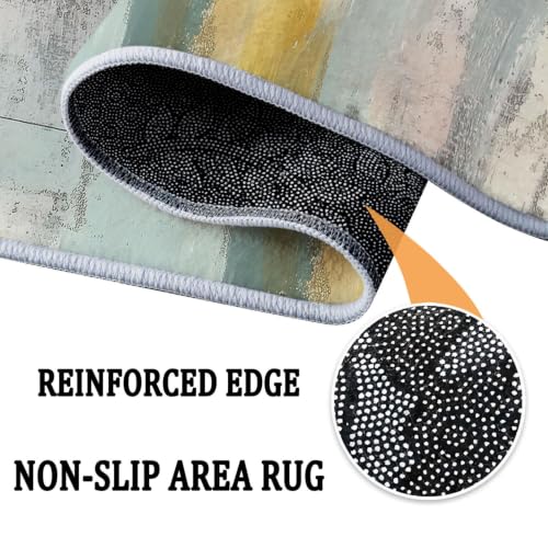 Tapis rond flanelle aquarelle vert abstrait lavable et moelleux - 7