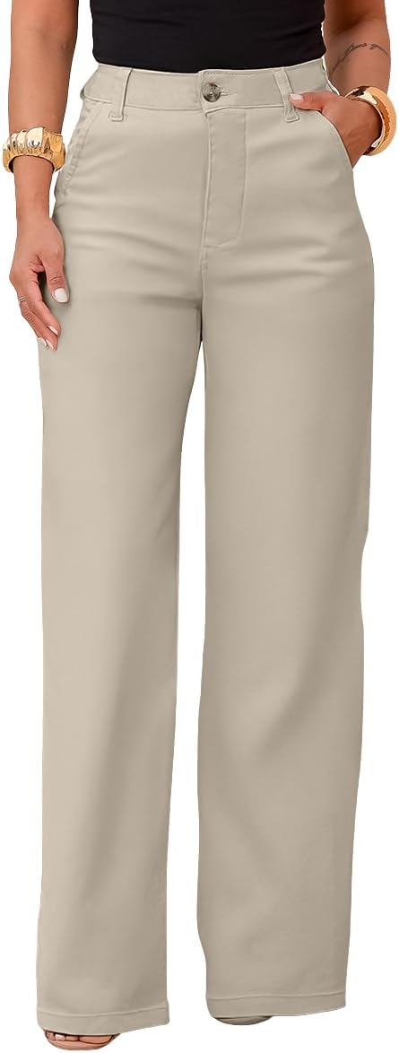 Calça Sarja Wide Leg Pantalona Alfaiataria Feminina com Lycra Cintura Alta Bolso Faca Elegante Confortável Premium