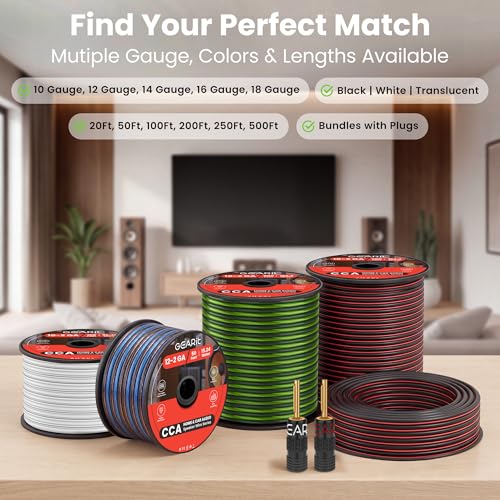 Cable de altavoz de calibre 14 resistente para instalación exterior GearIT negro de 100ft 6