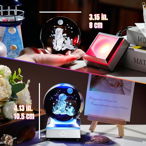 Image of Ornalrist 3D Mermaid Crystal Ball Gifts for Women, Girls 3.15in with Colorful LED Light Base - Gifts for Kids on Birthday, Christmas, New Year - Mermaid Figurines Home Decor