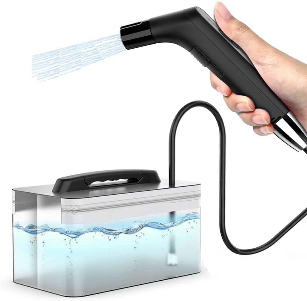 COSWE Portable Travel Bidet Electric Rechargeable Handheld Personal Sprayer for Hygiene Cleaning Toilet with 2.3 liters Water Container