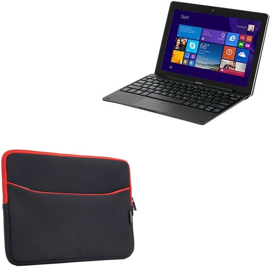 BoxWave Case Compatible with E Fun Nextbook Flexx 10 - SoftSuit with Pocket, Soft Pouch Neoprene Cover Sleeve Zipper Pocket - Jet Black with Red Trim