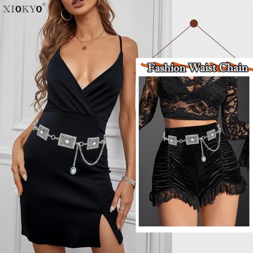 Vintage Turquoise Concho Belt Silver Rectangles Retro Metal Western Rhinestone Belts Waist Chain Belt for Women Dress4