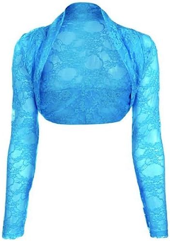 Womens Lace Long Sleeved Shrug (ONE SIZE 6-12, TURQUOISE)