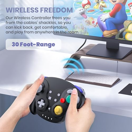 Image of 2 Pack Wireless GameCube Style Controller for Switch 1 & 2 / Lite / Switch Online, NGC Style Pro Controller Compatible with Windows PC, macOS - (Rechargeable) (Built-in Rumble) (NFC)- Indigo /Black