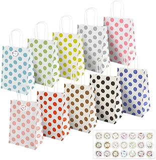 OWill 10 Pcs Gift Bags,10 Colors Small Gift Bags for Presents with 21 Stickers,Small Rainbow Polka Dot Party Paper Gift Bags with Handles for Women Party Wedding Birthday and Daily Use - 210x150x80mm