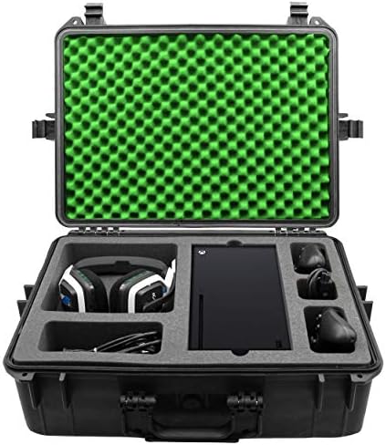 CASEMATIX Hard Shell Travel Case Compatible with Xbox Series X Console, Controllers, Headset and Other Accessories - Waterproof and Crushproof Carrying Case with Customized Foam Interior
