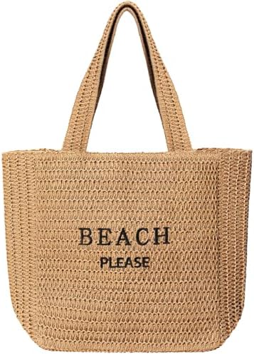 Tavaleu Straw Beach Bags for Women, Large Beach Bag Summer Woven Tote Bag Travel Shoulder Handbags for Holiday