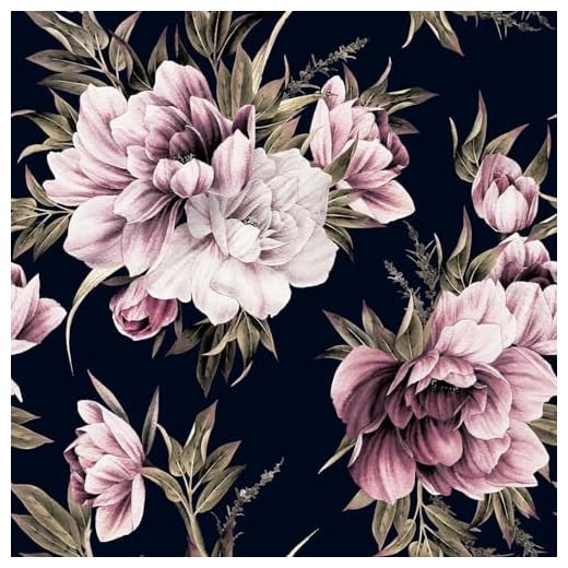 FunStick Dark Floral Peel and Stick Wallpaper Boho Peony Florals Wall Paper Self Adhesive Removable Floral Contact Paper for Cabinets Decorative Black Wallpaper for Bedroom Bathroom Walls 17.5"x118"