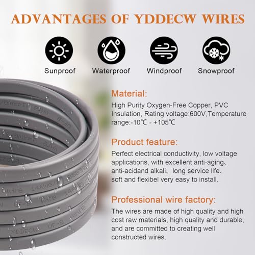 Image of 14 /3 UF-B Wire - 100FT 100% Pure Copper 14AWG 3 Connector Direct Burial Electrical Cable 14 Gauge for Underground Feeder Wet or Corrosive Locations Indoor & Outdoor etc