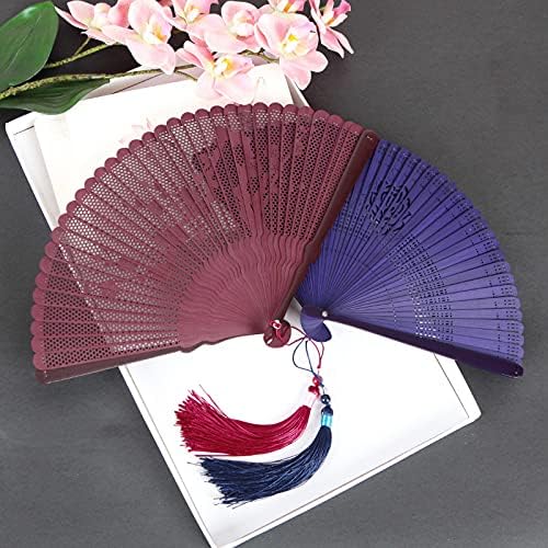 Handheld Fans, Women's Carved Hollow Craft Folding Fan， All Bamboo Fan，Outdoor Decorative Hand Fan Dancing, Home Decoration Folding Fan for Dancing Party Tea Party Variety Show (Color : 2)