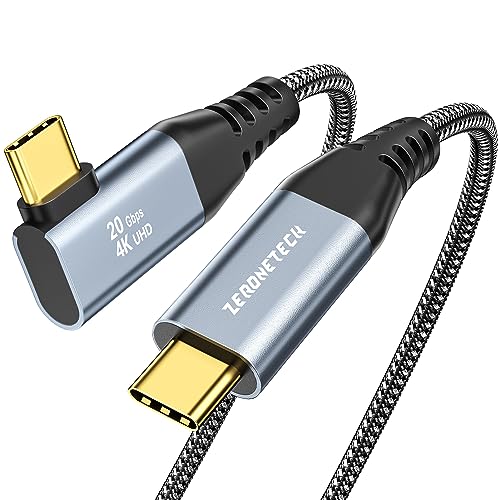 Image of ZeroneTeck 4K USB C to USB C Monitor Cable 3.3FT, Right Angle USBC 3.2 Gen 2 Cable Video Output, 20Gbps High Speed Data Transfer, 100W for iPhone 17 /17 Pro /17 Pro Max, MacBook, iPad, KYY, Dell, ARZOPA