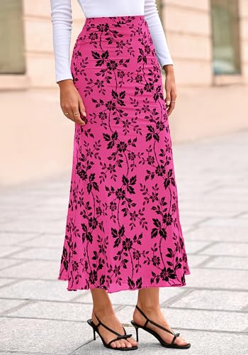 BTFBM Womens Floral Mesh Maxi Skirt 2026 Spring Summer Elastic High Waisted Boho Elegant Mermaid Long Skirts for Women(Rose Red, X-Small) — view 5