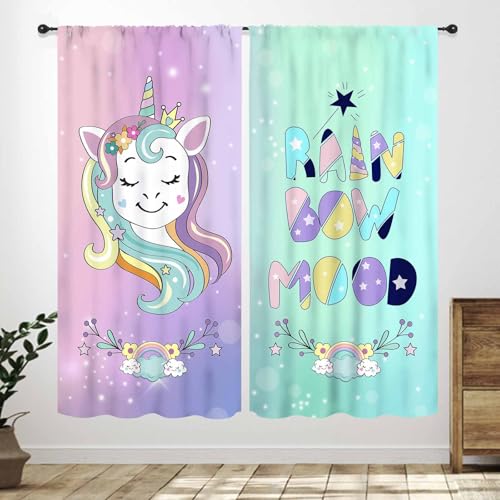 Unicorn Curtains for Girls Bedroom,Cartoon Rainbow Unicorn Princess Pink Drapes Treatments for Kids Nursery Room Living Room Bathroom Curtains 2 Panel,42X45 Inch