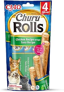 Ciao Churu Rolls by INABA Cat Treat - Chicken & Tuna Flavour (4 x 10g) / Crispy Sticks with Creamy Filling Cat Treat, Delicious & Healthy Snack, Hand Feeding, Natural, Grain Free