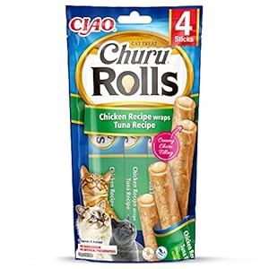 Ciao Churu Rolls by INABA Cat Treat – Chicken & Tuna Flavour (4 x 10g) / Crispy Sticks with Creamy Filling Cat Treat…