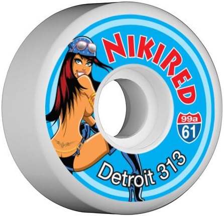 Niki Red Wheels Detroit 313 Series White Skateboard Wheels 61mm 99a (Set of 4)