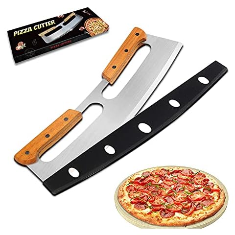Pizzaschneider Groß, Pizza Wiegemesser aus Edelstahl 35cm Cover