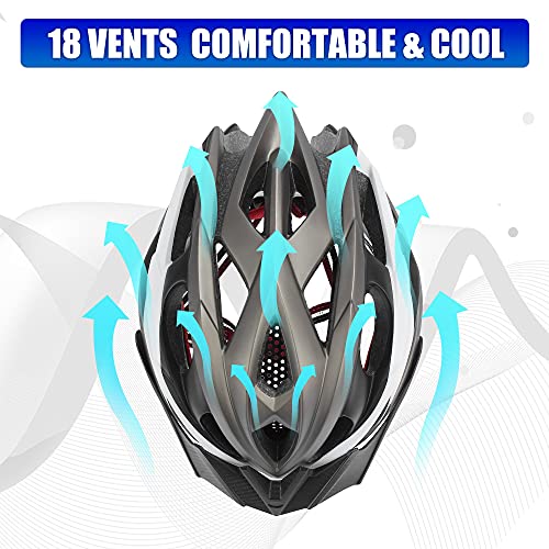 X Autohaux Adult Men Women Road Cycling Helmet Moutain Bike Helmet Lightweight With 2 Detachable Visors Rear Light And Storage Bag Titanium Tone #TOP3