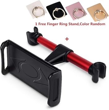 Car Headrest Mount, 360Rotated Car Headrest Bracket Tablet Headrest Holder Compatible with 4- 11 iPhone/Samsung/iPad/Smartphones/Tablets,with 1 Free Phone Finger Ring Stand (Red-Black)