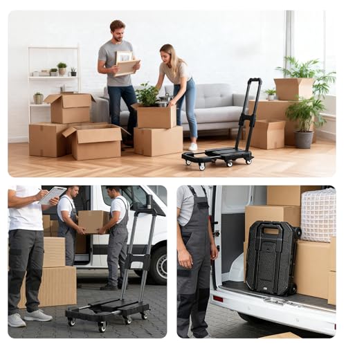 Hand Truck 550Lbs, Folding Dolly Cart with 6 Wheels-Compact/Heavy-Duty, Portable Rolling Utility Cart for Moving Shopping Travel Vendor Booth, Carrito para Cargar Cosas Con Ruedas with 2 Bungee Cords by Anautin - Image 5