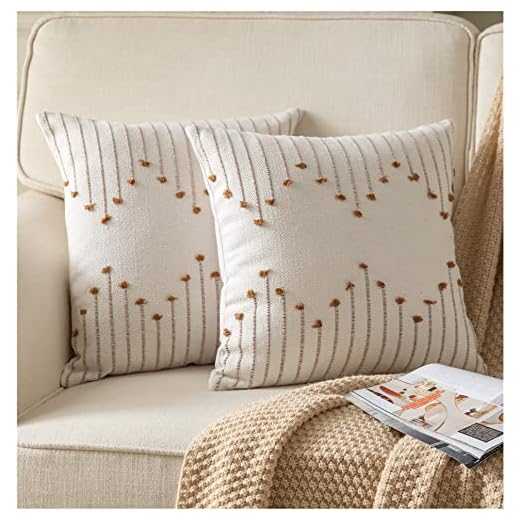 Caflife Boho Throw Pillow Covers 18x18 Set of 2 Decorative Pillows for Bed, Neutral Pillow Covers Beige with Brown Line Throw Pillows for Modern Farmhouse Couch Sofa Living Room Outdoor