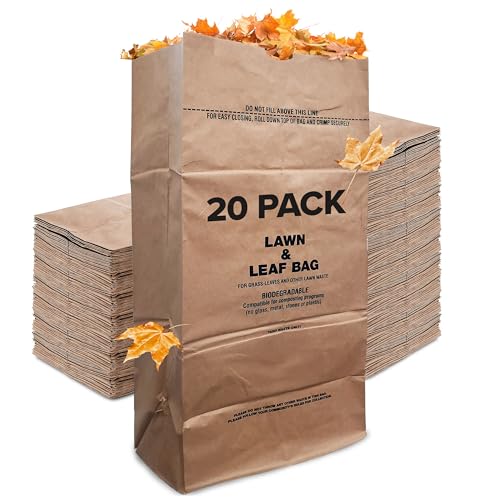 30 Gallon Kraft Lawn and Leaf Bags (20 Pack) Eco-Friendly Heavy Duty Large Paper Trash Bags, Tear Resistant Yard Waste Bags for Grass Clippings, Wet and Dry Leaves, Weeds, Twigs