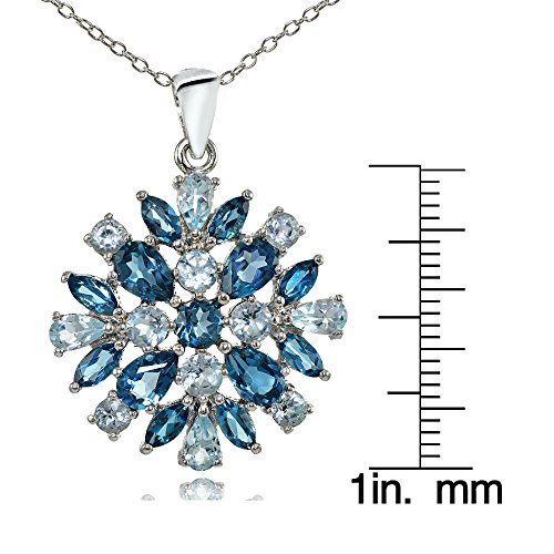 Ice Gems Sterling Silver London Blue Topaz & Blue Topaz Cluster Starburst Necklace #TOP2