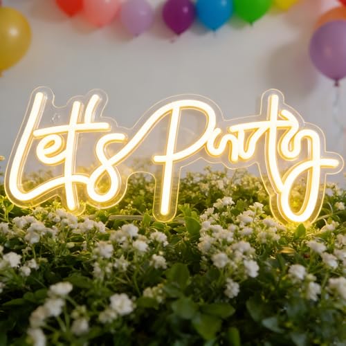 Miootly Let‘s Party Neon Sign for Party Wall Decor, LED Lets Party Light up Sign for Backdrop, 16"x 7" USB Powered 10 Warm Brightness Settings Light up Signs Birthday Bachelorettle Wedding Parties Bar by Miootly - Used condition - Image 8