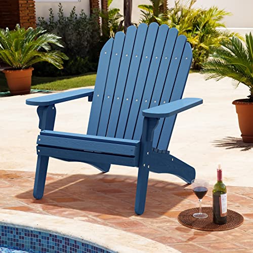 Dwvo Deluxe Oversized Adirondack Chair, Weather Resistant Poly Resin Fire Pits Chair, Wood Grain Polystyrene Outdoor Chairs For Patio Pool Deck Lawn And Garden, Navy Blue #TOP7