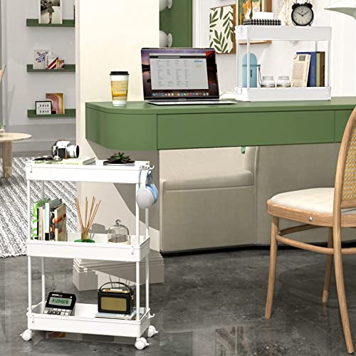 Spacekeeper Slim Rolling Storage Cart, Laundry Room Organization, 3 Tier Mobile Shelving Unit Bathroom Organizer Utility Cart For Kitchen, Narrow Places(White) #TOP5