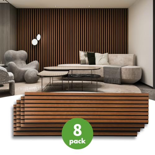 Image of Art3d 12 inch x 93 inch Acoustic Wood Slat Wall Panel, 8 pcs, 62 sq.ft, Walnut