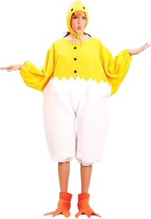 Chicken Costume Adult Women Halloween Chick Costume Jumpsuit Headpiece | Funny Animal Costume Yellow White Outfit Headwear Women Halloween Carnival Fancy Dress Up Suit Adult