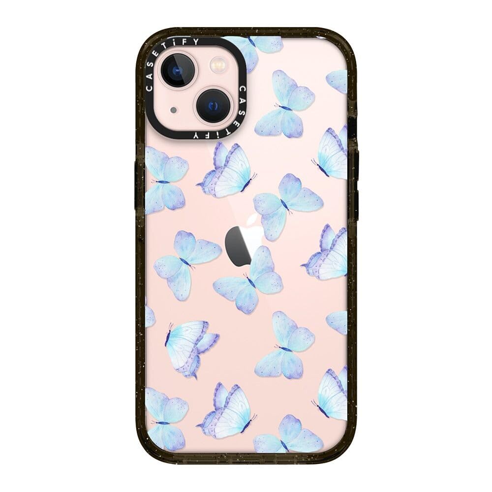 CASETiFY インパクトケース iPhone 13 - Lilac aqua blue watercolor hand painted butterfly - クリア ブラック