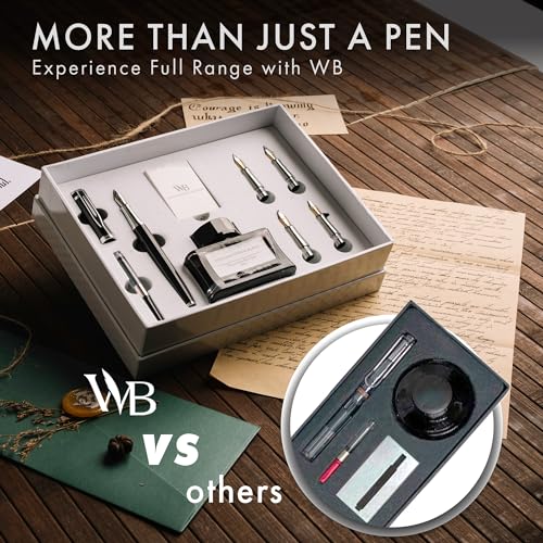 Image of Wordsworth & Black Fountain Pen Gift Set, Includes Ink Bottle, 6 Ink Cartridges, Ink Refill Converter, 4 Replacement Nibs, Premium Package, Journaling, Calligraphy, Smooth Writing Pens [Black Chrome]