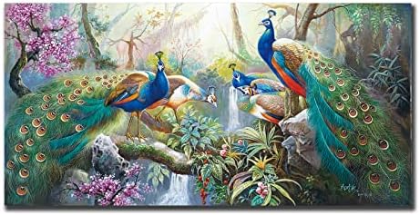 5 Peacock Painting In The Forest 3D Hand-painted Artwork Canvas Painting Wall Art Oil Painting Animal Painting Chinese Style Classical for Home Living Room Bedroom Decoration 24x48 Inch Unframe