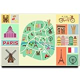 Paris map Fridge Magnet France Travel Souvenir Eiffel Tower Arc de Triomphe Montmartre