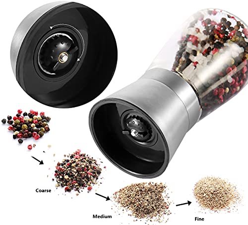 Pepper Grinder Pepper Mill, Salt Grinder Refillable,(Single Package) Adjustable Coarseness Black Pepper Grinder, Stainless Steel Sea Salt Shaker With Ceramic Rotor (1 Pack) #TOP5