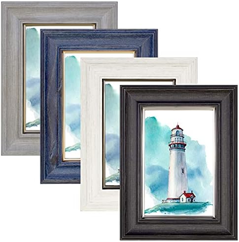 Annecy 4x6 Picture Frame (4 Pack, Assorted Colors) - Rustic 4x6 Photo Frames with High-Definition Real Glass - Wall Mount & Table Top Display