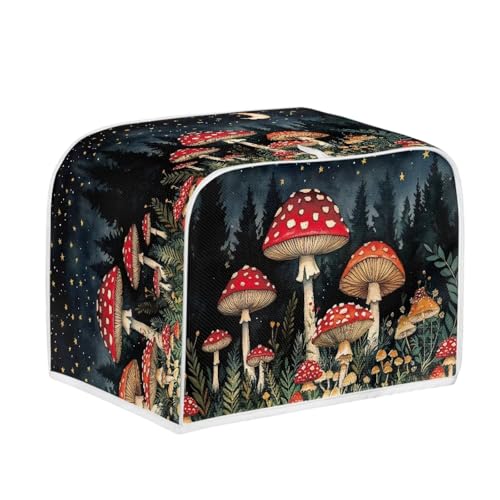 Image of Talayituse Mushroom Forest Moon Star Print Toaster Cover 4 Slice Wide Slot, Lightweight Bread Maker Cover Dust Protection Washable Appliance Bag, M